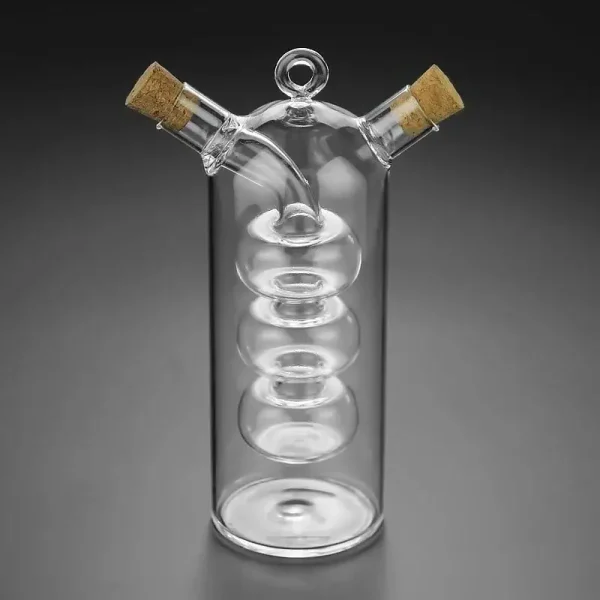 Transparent glasvas i vetenskaplig stil med två korkproppar, designad för dekoration eller experimentering. Perfekt för laboratorie- eller vetenskaplig stil.