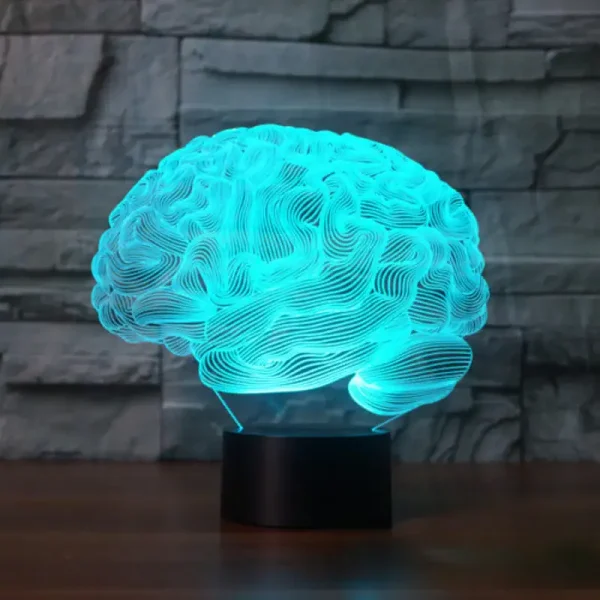 Upplyst 3D-hjärna i LED, modern och originell vetenskaplig dekoration, perfekt för ett kontor eller ett rum med vetenskapligt tema.