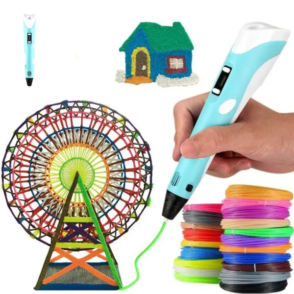 Innovativ 3D ritpincett för att skapa konstverk med färgade filament, idealisk för kreativa och utbildande projekt.