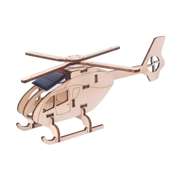 Trähelikopter att montera med solmotor, perfekt för vetenskaplig eller utbildande dekoration. Lätt att sätta ihop, idealisk för entusiaster av mekaniska modeller och vetenskap.