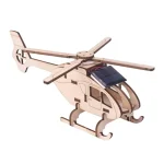 Skala modell av en trähelikopter med integrerad solpanel, perfekt för vetenskaplig eller utbildande dekoration.