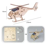 Trähelikopter att montera, utbildande och dekorativ modell, mått 170mm x 70mm, perfekt för DIY-entusiaster och vetenskaplig dekoration.