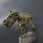 Miniatyrmodell av Tyrannosaurus rex skelett, som visar dess detaljerade ben och förhistoriska struktur, perfekt för vetenskaplig eller utbildande inredning.