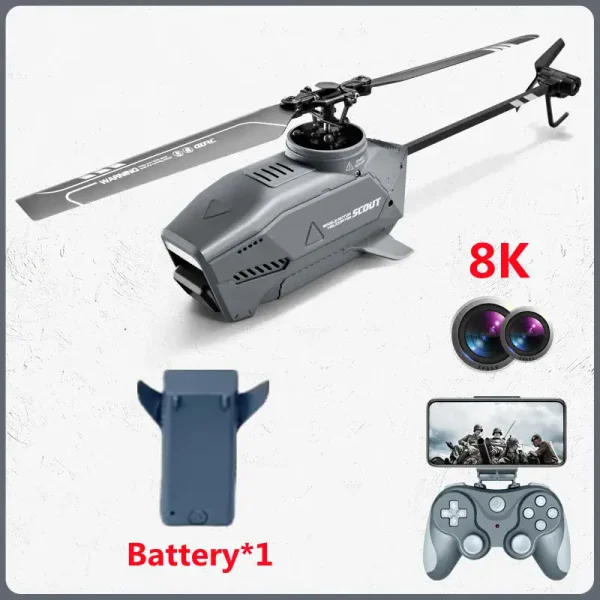 Vetenskaplig fjärrstyrd helikopter med 8K-kamera, kontroller och batteri, idealisk för forskning och utbildning. Perfekt för att utforska vetenskap och teknik utomhus.