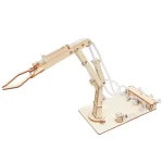 Robotklämma i trä, idealisk för vetenskapliga experiment och utbildningsprojekt, med ledad arm och stabil bas för laboratoriedemonstrationer eller hemma.