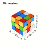 Färgglad Rubik's kub med mått i cm och tum.