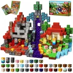 Ett set med färgglada och varierade Minecraft-byggklossar, inklusive landskapselement, karaktärer och strukturer, perfekta för dekoration och kreativitet.