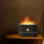 Diffusor för eteriska oljor med realistiska LED-lågor för en varm och avslappnande atmosfär.
