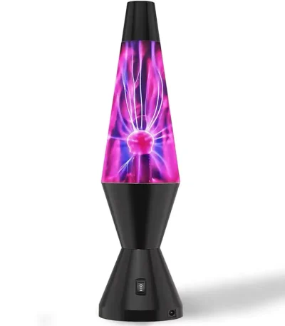 Plasma-lampa i form av en raket med lila och rosa ljusblixtar.