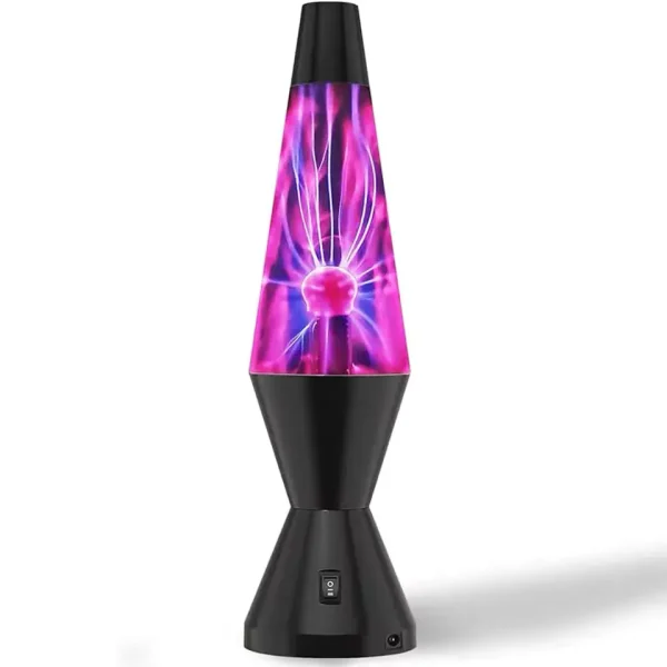 Plasma-lampa i form av en raket med lila och rosa ljusblixtar.