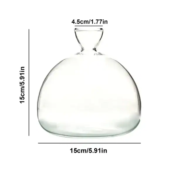 Lampfot i transparent glas, idealisk för vetenskaplig eller laboratoriedekoration, med exakta mått: 15 cm bred, 15,5 cm hög, och en hals på 4,5 cm.