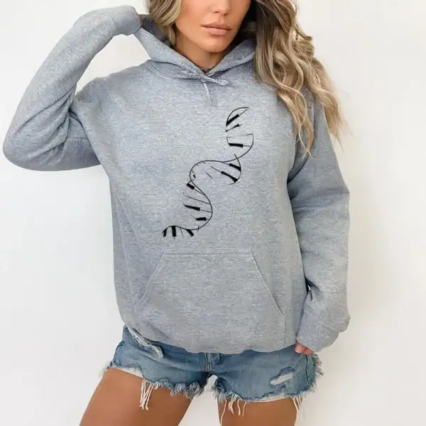 Grå hoodie med stiliserat DNA-mönster, perfekt för vetenskapsentusiaster och geekig inredning. Bekväm och trendig, perfekt för en avslappnad look.