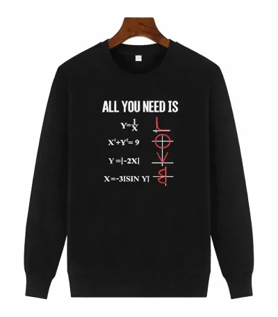Algebra hoodie med matematiska formler och matematiksymbol i rött på svart sweatshirt.
