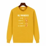 Gul sweatshirt med matematiska ekvationer och algebraiska symboler, inspirerad av temat "Algebra hoodie".