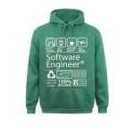 Grön huvtröja med mönster relaterade till datavetenskap och programmering, perfekt för teknik- och vetenskapsentusiaster.