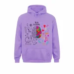 Lila hoodie med design av en hjärna och konstnärliga element.