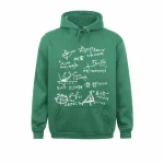Grön hoodie med illustrationer av matematiska ekvationer, perfekt för vetenskaps- och matematikentusiaster.