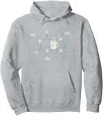 Hoodie med molekylärt mönster och kaffekopp.