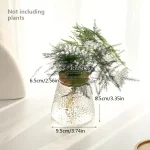 Transparent glasvas med hängande dekorativ växt.