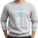 Tröja med DNA-mönster och humoristiskt budskap om genavlåsning.