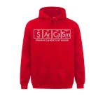 Röd hoodie med den kemiska formeln för primär humor.