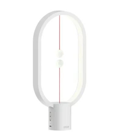 Vit LED-skrivbordslampa med minimalistisk design, perfekt för punktbelysning i ett arbets- eller läsrum.
